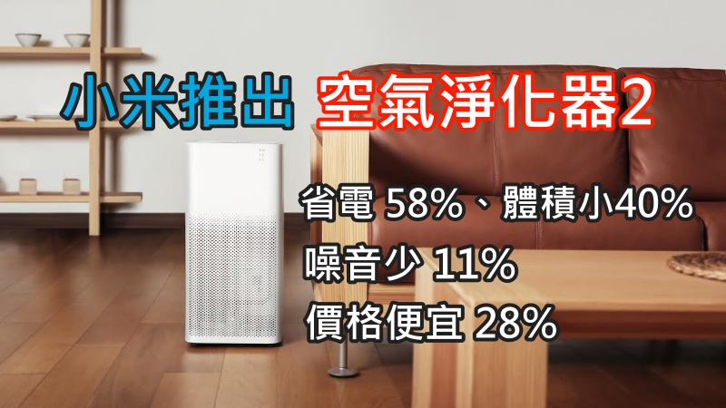 小米推出空气净化器2,省电58%、体积小40%