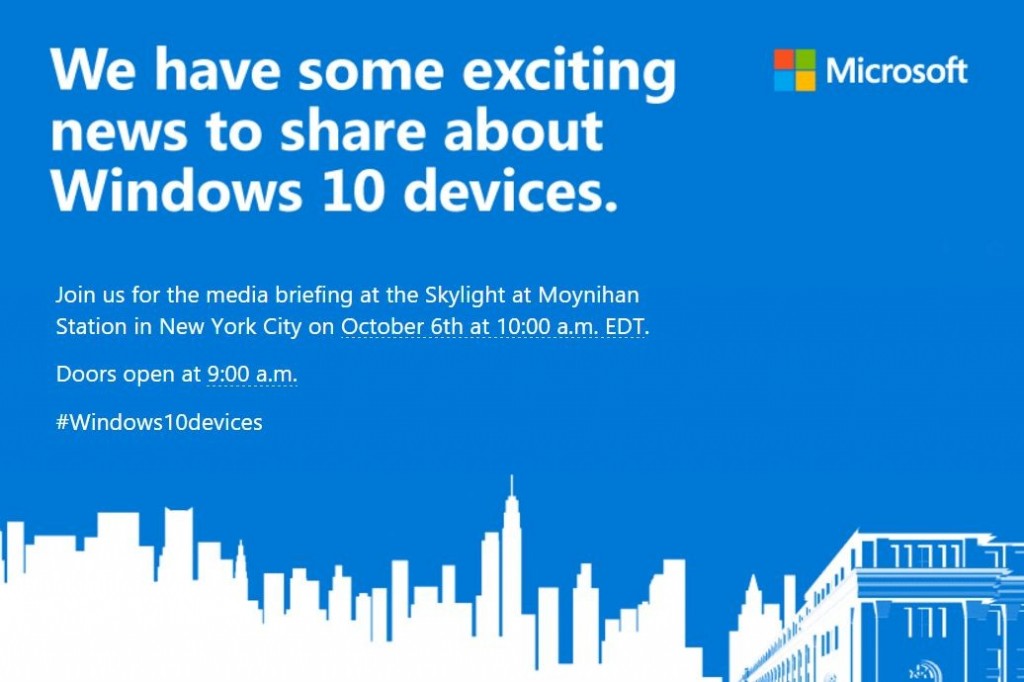 Microsoft将会在10月6日举办Windows10装置发布会！