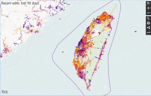 台湾开放街图近期编辑变动-ITO World 的最近编辑变动视觉化